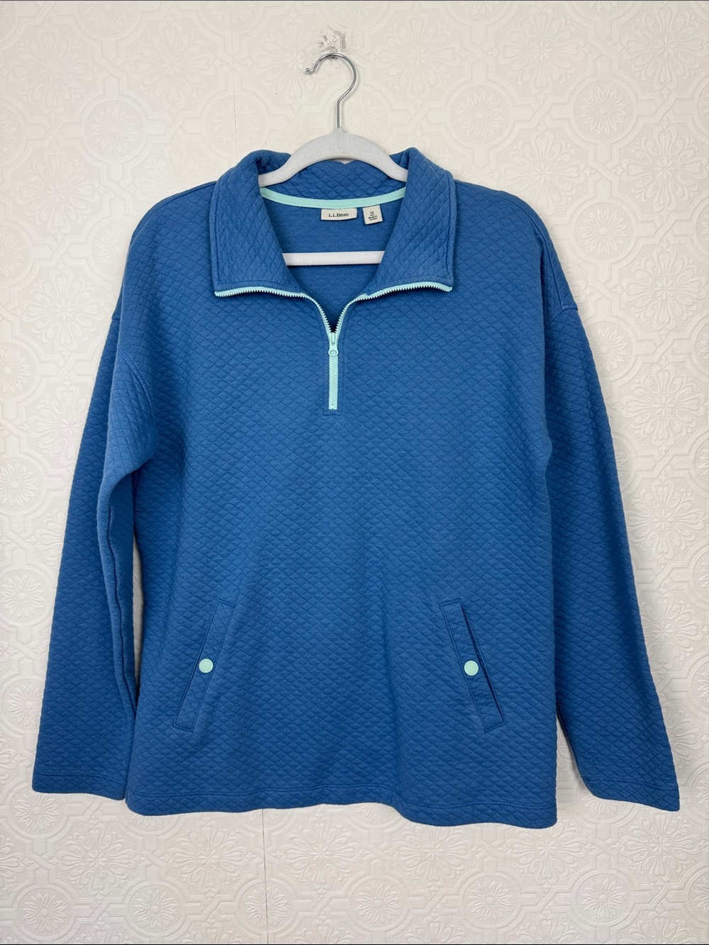 L.L.Bean Quilted Quarter Zip Pullover‎ Blue Sweatshirt Size Medium Gorpcore